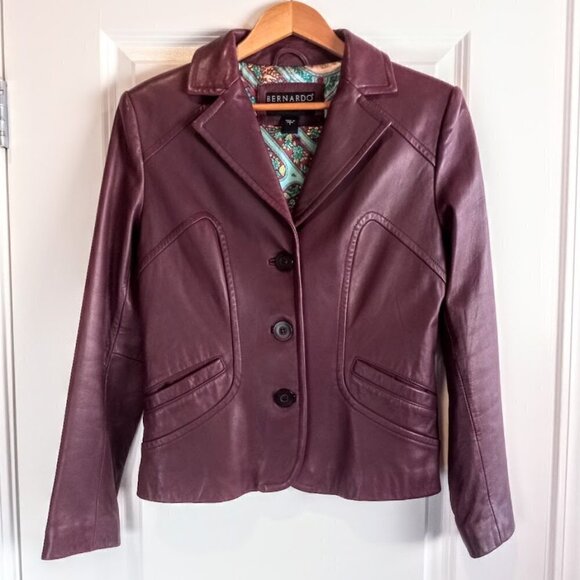 Bernardo Jackets & Blazers - Bernardo Plum Lamb Leather Blazer